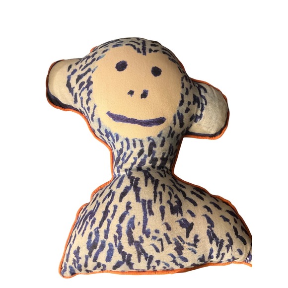 Anthropologie Vikki Chu Monkey Meetup Pillow Blue White Orange Nursery Decor